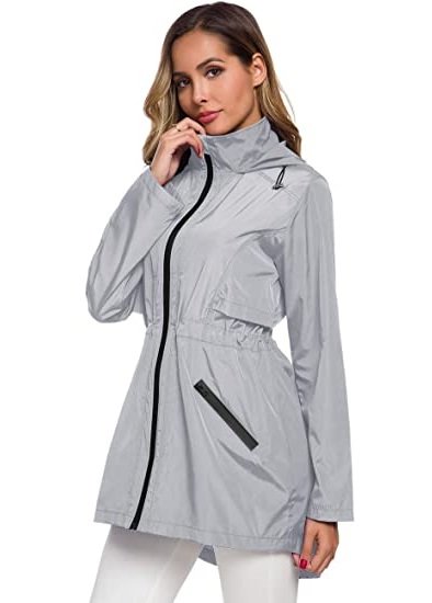 Women's Long Raincoat with Hood Outdoor Lightweight Windbreaker Rain