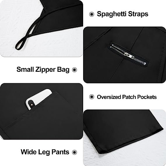 Women's Casual Jumpsuits Summer Sleeveless Romper Overalls Strap Loose Spaghetti Strap Jumpsuit With Pockets