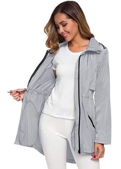 Women's Long Raincoat with Hood Outdoor Lightweight Windbreaker Rain