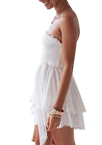 Women's Sexy Off Shoulder Ruffle Romper Cotton Backless Short Jumpsuit