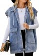 Women's Oversized Denim Vest Mid Long Jean Vest Sleeveless Jackets