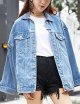 Women's Oversized Mid Long Denim Jacket Jean Biker Coat