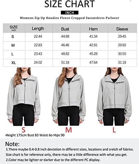 Womens Zip Up Cropped Hoodies Fleece Full Zipper Sweatshirts Pullover Winter Clothes Sweater with Pocket