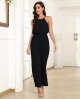 Women Jumpsuits Dressy Halter Neck Sleeveless Elastic Waist Elegant Wedding Wide Leg Romper with Pockets