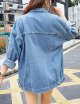 Women's Oversized Mid Long Denim Jacket Jean Biker Coat