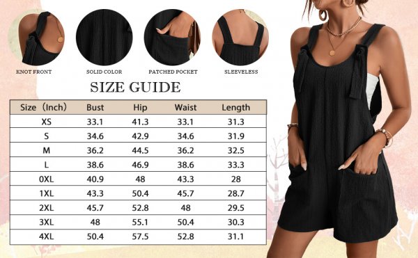 Women's Casual Loose Sleeveless Jumpsuit Shorts Linen Adjustable Knot Strap Short Overalls Pocketed
