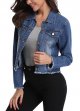 Women’s Frayed Washed Button Up Cropped Denim Jacket